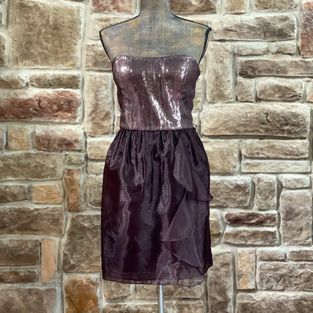 NWOT Aidan Mattox- Brown Sequin Strapless Dress, Size 14